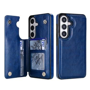 Imagem de Capa carteira para Samsung Galaxy S26 Plus, capa fina de couro com compartimentos para cartões e fecho magnético, recurso de suporte, capa protetora de TPU para uso diário, negócios e viagens (azul)
