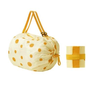 Imagem de Bolsa de compras dobrável, impermeável, bolsa de armazenamento portátil, estilo japonês, sacola de grande capacidade, bolsa de armazenamento de viagem extragrande, bolinhas amarelas.