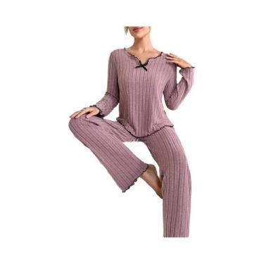 Imagem de Conjunto De Pijamas Femininos Quentes Para Outono E Inverno, Camisa De