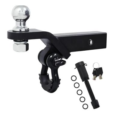 Imagem de O suporte de bola de engate de reboque possui manilha de anel D compatível com receptor de engate de 5 cm, engate esférico de 5 cm e combo de manilha preta de 1,9 cm, adequado para caminhonetes, SUVs