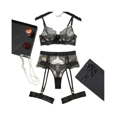 Imagem de Conjunto De Lingerie Sexy Transparente De Renda AVELINE 2025 Quatro Pe