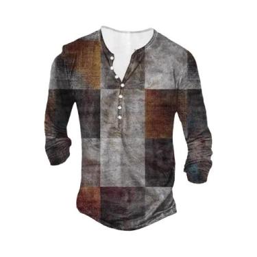 Imagem de Camisa Masculina Vintage De Botão, Manga Longa, Casual, Estilo Solto, 