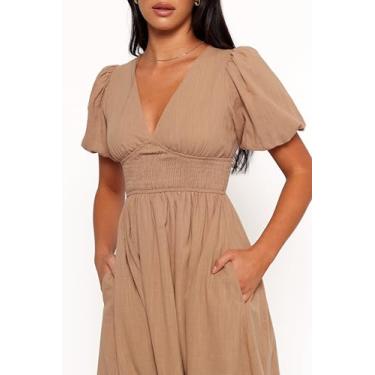 Imagem de Petal & Pup Vestido midi feminino Ronnie manga curta bronzeado, Bronzeado, P