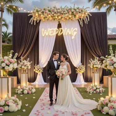 Imagem de PartyVillage Cortina de fundo marrom de 3,5 m × 4,5 m para festas de casamento, 2 painéis sem vincos, pano de fundo de poliéster de 3,5 m, pano de fundo para fotos de aniversário