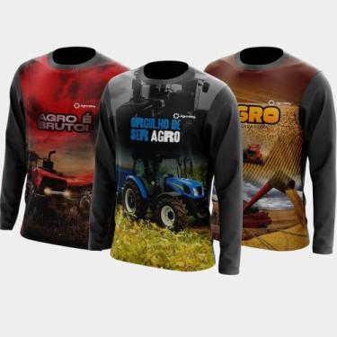 Imagem de Combo Kit 3 Camisas Agro Masculinas Manga Longa Zíper Proteção Uv Temá