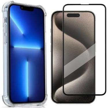 Imagem de [GL CASES] Capa iPhone 15 Pro Max Case Slim Clear Capinha Anti Impacto Reforçada Silicone Transparente Flexível Anti Choque + Pelicula iPhone 15 Promax De Vidro 3D Com Cobertura Total