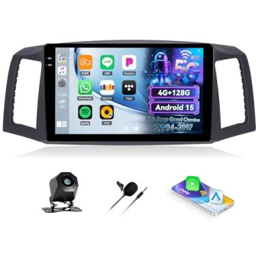 Imagem de [4G + 128G] Rádio automotivo para Jeep Grand Cherokee 2004-2007 com carro sem fio CarPlay Android Auto, tela sensível ao toque de 10,1 polegadas, Android 15, estéreo para carro com link espelhado
