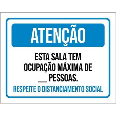 Imagem de Kit 3 Placas Distanciamento Social Sala Ocupação Máxima