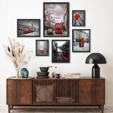 Imagem de Kit 6 Quadros Fotos Vermelhos com Vidro - Moldura Preta
