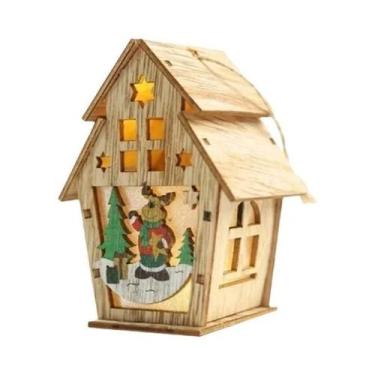 Imagem de 1pc natal led luz casa de madeira bonito árvore pendurado ornamentos d