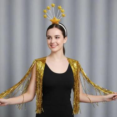 Imagem de Fantasia Carnaval Bloquinho Ombreira Tiara Metalizada Adulto COR:DOURA