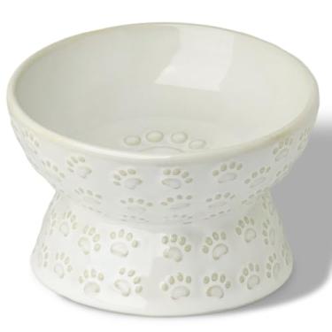 Imagem de GDCZ Tigela de cerâmica elevada para filhotes, tigela de água inclinada e elevada de 142 g, tigela para animais de estimação para cães pequenos, gatos gordos, gatinhos (branco)