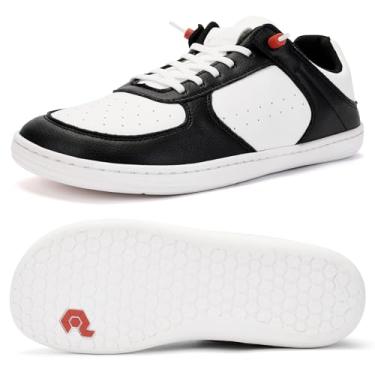 Imagem de Pulltop Sapatos masculinos com bico largo e descalço – Sapatos sociais minimalistas, sem queda, sem queda, sem cadarço, para caminhada, antiderrapante, para homens, Wt01 | Preto/Branco, 12 Wide