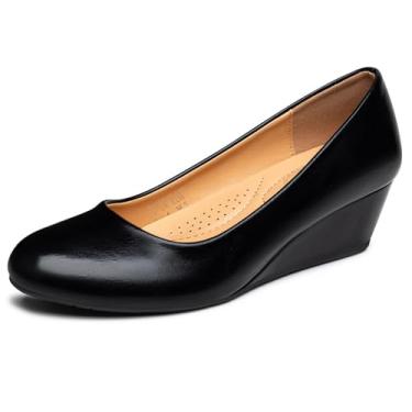 Imagem de Trary Sapatos femininos de salto alto feminino bico redondo salto médio confortável bico fechado sapatos elegantes sapatos femininos sapatos de cunha para casamento, trabalho, escritório, festa, 4 cm