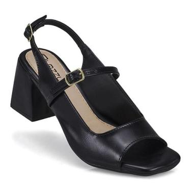Imagem de Sandália Feminina Salto Quadrado Bloco Grosso Slingback - LAZZLU, Pret