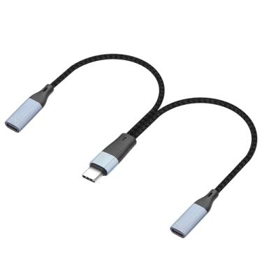 Imagem de JSADZKJ Cabo de extensão adaptador USB C Y tipo C macho para duplo tipo C fêmea OTG cabo USB C divisor 1 em 2 saídas de carregamento para laptop, tablet, carro, pen drive, teclado mouse, 17 cm