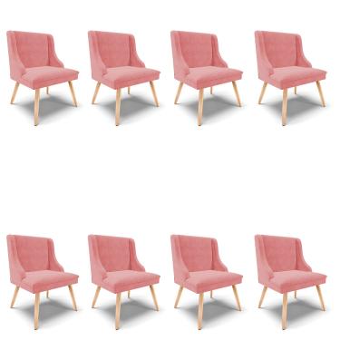 Imagem de Kit 08 Cadeiras de Jantar Liz Suede Rosê Pés Palito Natural D03 - D'Rossi