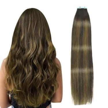 Imagem de SIYUSI Extensões de cabelo humano com fita adesiva, marrom escuro, marrom castanho, 45,72 cm, 50 g, 20 peças, trama de pele invisível sem costura, extensões de cabelo humano Remy, liso sedoso com