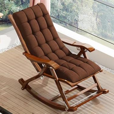 Imagem de Cadeira de balanço de madeira, espreguiçadeira dobrável para quarto, cadeira lateral acolchoada confortável para sala de estar, sala de estudo, opção de assento versátil para casa