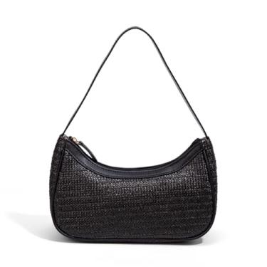Imagem de Dreubea Bolsa feminina de tecido nas axilas, leve, de palha, transversal, alça superior, preta