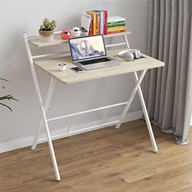 Imagem de Escrivaninha de computador para escritório em casa, mesa dobrável de 2 camadas, sem necessidade de montagem, mesas de canto domésticas, mesa de computador simples com prateleira, mesa dobrável para