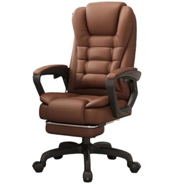 Imagem de Cadeira de escritório executiva ergonômica com apoios de braço dobráveis e altura ajustável - inclinação de couro, suporte para a lombar, apoio para os pés - cadeira de escritório ajustável - ideal