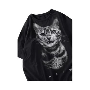 Imagem de Camisetas Femininas Oversized Com Estampa De Cachorro, Gola Redonda, M