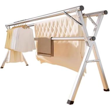 Imagem de Escorredor de roupas dobrável de aço inoxidável resistente – Rack retrátil portátil para uso interno/externo, design que economiza espaço para toalhas, cobertores e roupas (160 cm)