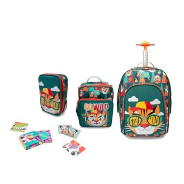 Imagem de Kit Mochila com Rodinha Tigre Verde Puket