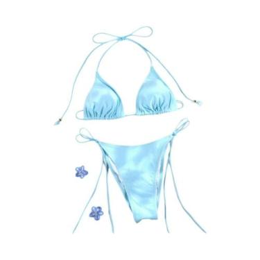 Imagem de Conjunto De Biquíni Sexy Com Estampa E Tiras Para Mulheres, Micro Triâ