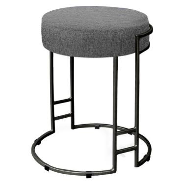 Imagem de Puff Dara Linho Grafite Base Industrial Preto - D'Rossi - DRossi