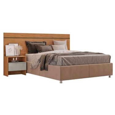 Imagem de Painel Cama Box Madeirado - Prime 1 Mesa C- 1 Gaveta Casal Freijo Cumaru Fendi - Novo Horizonte