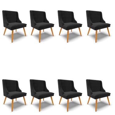 Imagem de Kit 8 Cadeiras Estofadas Para Sala De Jantar Pés Palito Lia Suede Preto - Ibiza