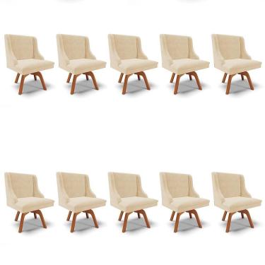 Imagem de Kit 10 Cadeiras Estofadas Giratória Para Sala De Jantar Lia Suede Bege - Ibiza