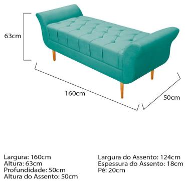 Imagem de Recamier estofado Ari 160 Cm Queen Size Suede Azul Tiffany