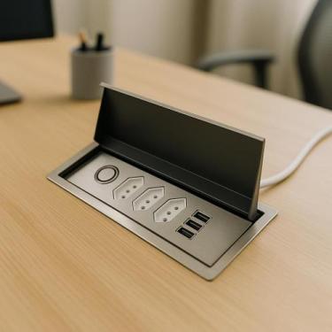 Imagem de Porta Tomada De Embutir Em Inox 304 Escovado Bancada Funcional Para Me