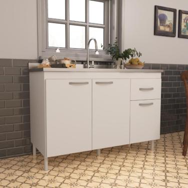Imagem de Balcão De Cozinha Para Pia De 120cm Sem Tampo Suiça Fidelitá 3 Portas 1 Gaveta Branco