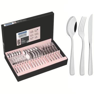 Imagem de Faqueiro Tramontina Pacific Aço Inox C- Facas De Churrasco Brilho E Detalhes No Cabo 36 Pçs 66962134