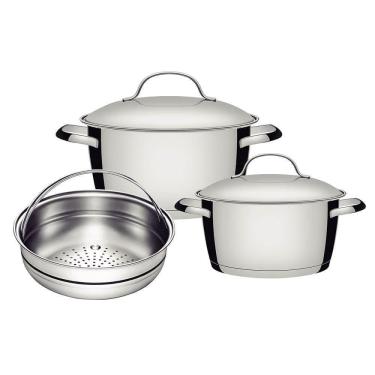 Imagem de Jogo De Panelas Tramontina Allegra Em Aço Inox Com Fundo Triplo 3 Peças 65660260