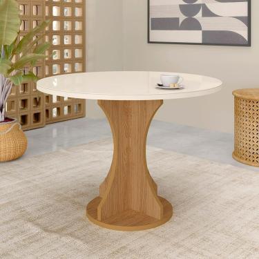 Imagem de Mesa Avulsa 1,10m Redonda Dacar Com Tampo De Vidro Cinamomo/off - M.a