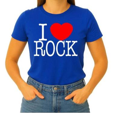 Imagem de Camisa Camiseta de Algodão Masculina Feminina Unissex  I Love Rock  Eu