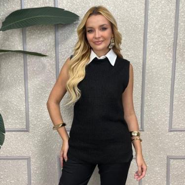 Imagem de Colete Pullover Fang Feminino Tricô Regata Gola Redonda Confortável, P