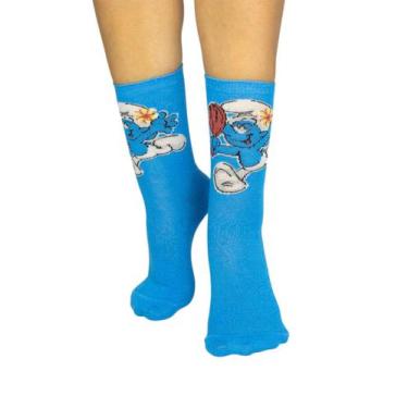 Imagem de Meia Cano Longo Smurfs T5113I Infantil Estampada Algodão T. 24/29 30/3