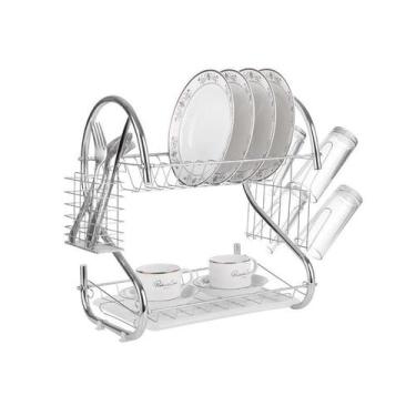 Imagem de Escorredor de Louça 12 Pratos em Aço Cromado com Porta Talheres e Band