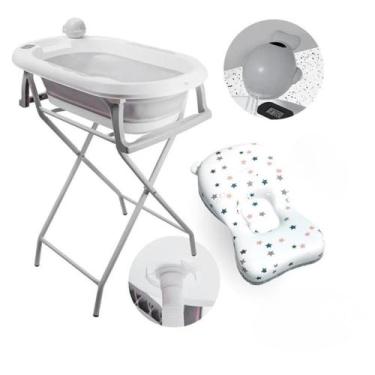Imagem de Banheira Dobrável Tibaby Com Termômetro Integrado E Almofada, Cinza