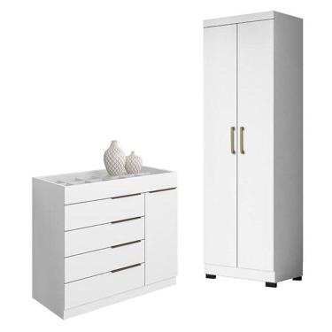 Imagem de Cômoda Sapateira Sevilha 2004147 E Armário Multiuso 2000191 Branco Tx Com Pés Preto - Aramóveis