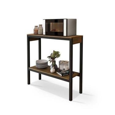 Imagem de Aparador De Cozinha 2 Prateleiras Para Micro-ondas Klm Store Preto/imbuia