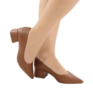 Imagem de Scarpin feminino salto baixo 4cm lindo tendência valle shoes cor:caram