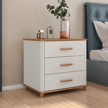 Imagem de Cômoda 3 Gavetas Para Quarto Com Bordas Arredondadas Nature E Gianduia