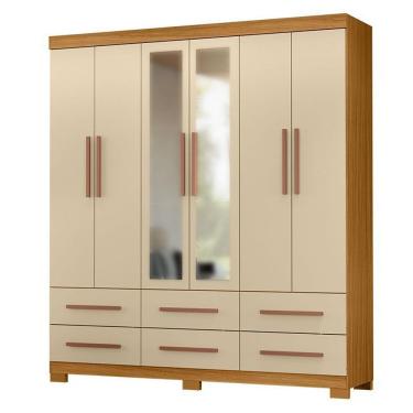 Imagem de Guarda Roupa Casal New Kansas Carvalho Americano Off White Com Espelho - Incorplac